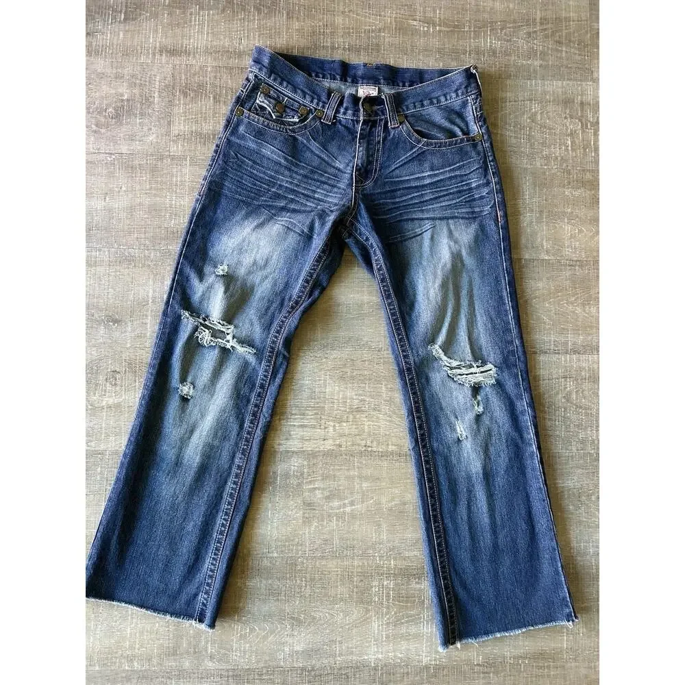 True Religion Ricky No World Tour Distressed Jeans USA Made Mens 33x34 Y2K